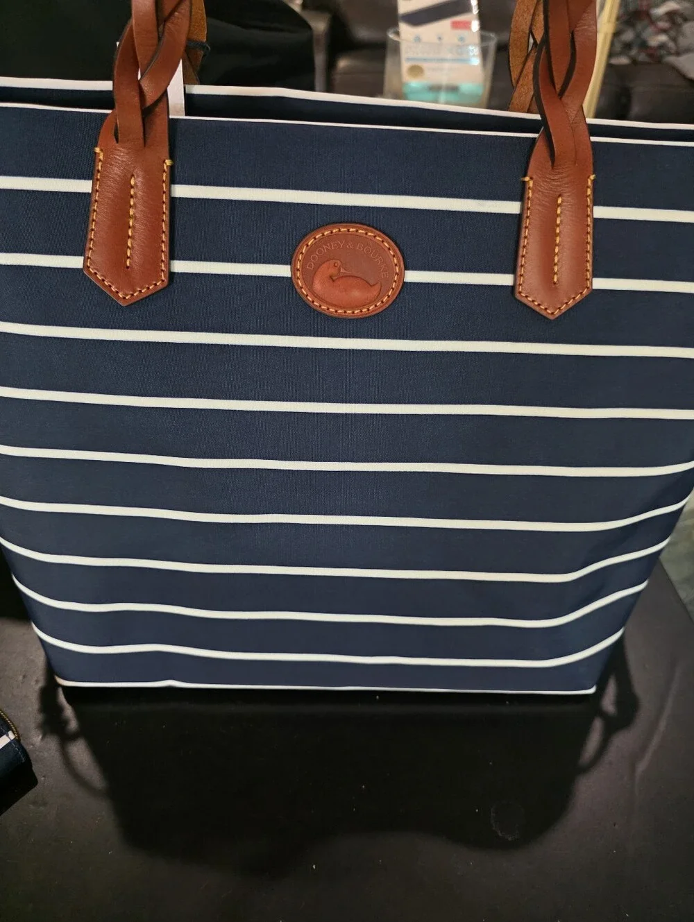 New Dooney & Bourke Navy and White Striped Tote Set